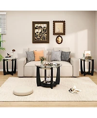 Costway Tempered Glass Coffee Table Set of 3, 2-Tier Coffee Table and 2 Round End Tables
