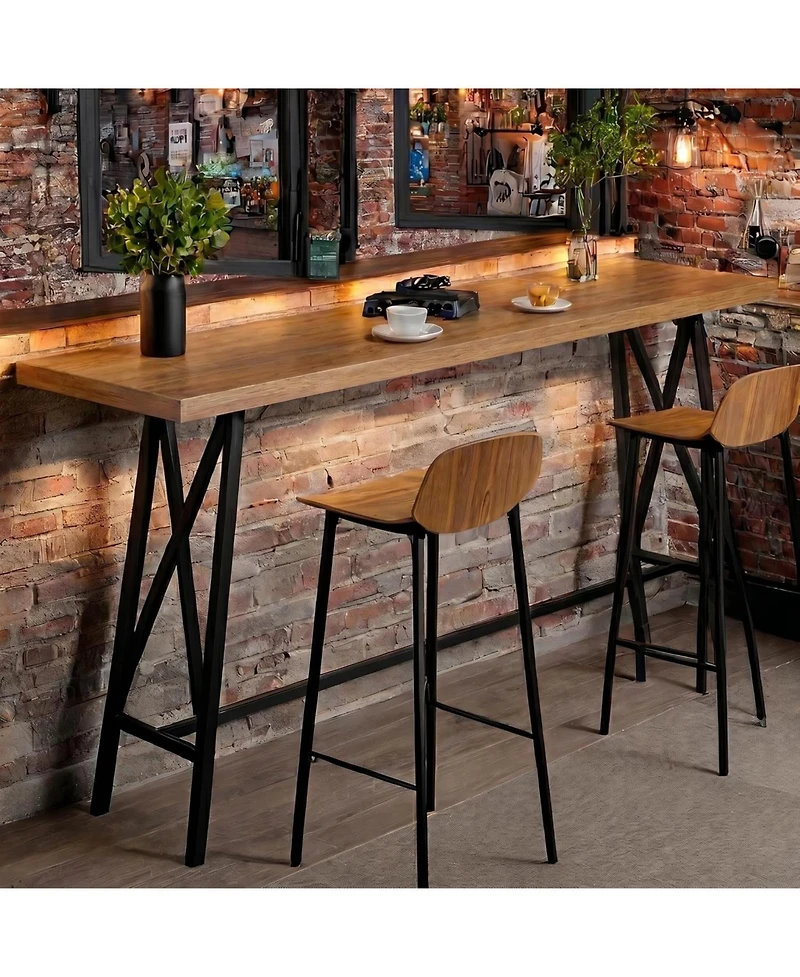 Tribesigns Solid Wood Bar Table:63" long counter height pub table with metal footrest.Industrial tall bistro table for dining room,kitchen,basement