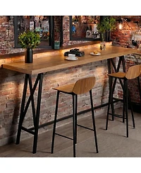 Tribesigns Solid Wood Bar Table:63" long counter height pub table with metal footrest.Industrial tall bistro table for dining room,kitchen,basement