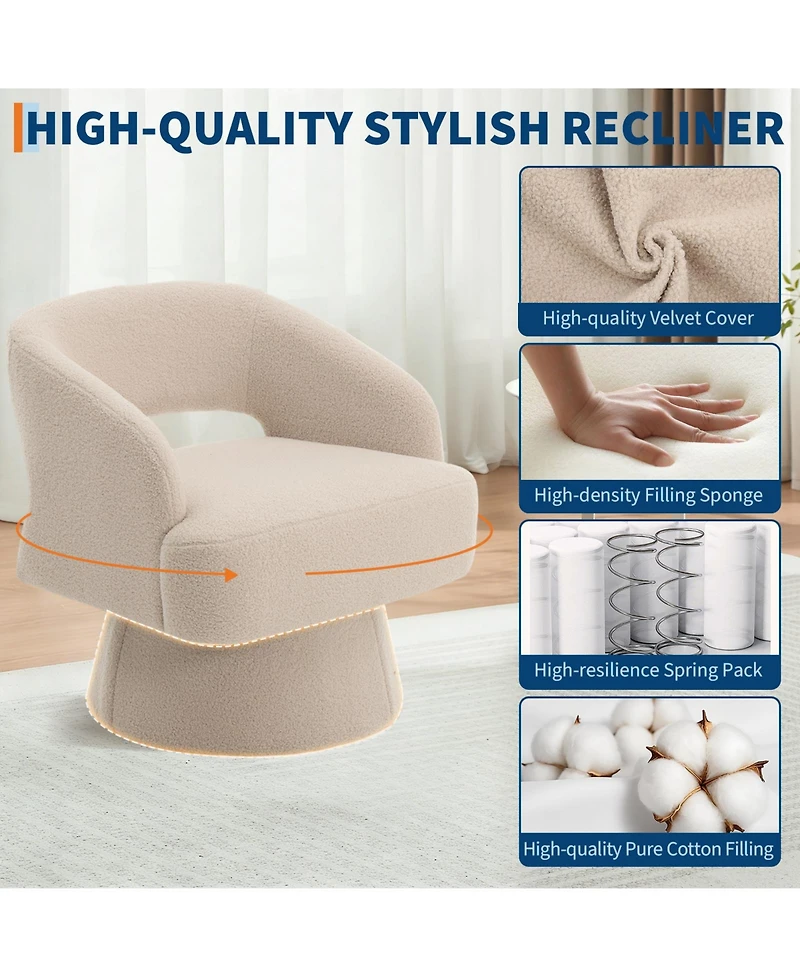 gaomon Modern 360degree(s) Swivel Barrel Accent Chair, Soft Fuzzy Round Lounge with Hollow Back and Stable Cone Base for Living Room Bedroom Office