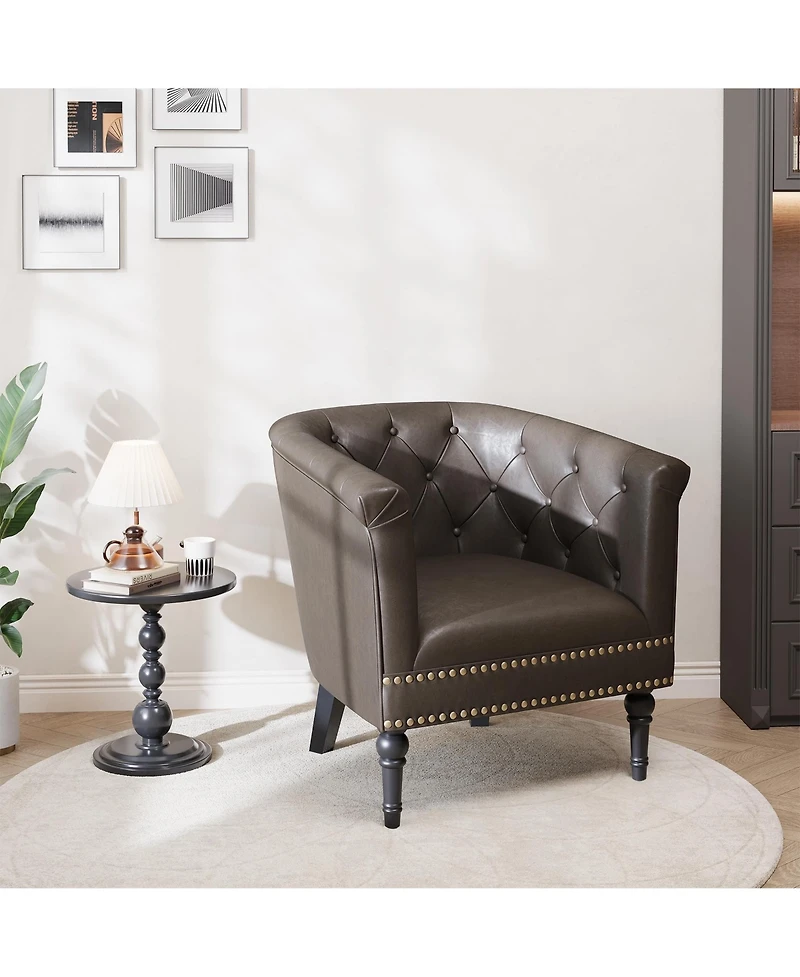 gaomon Modern Barrel Accent Chair, Tufted Back with Nailhead Trim, Upholstered Comfort Lounge for Living Room, Bedroom, Patio and Office
