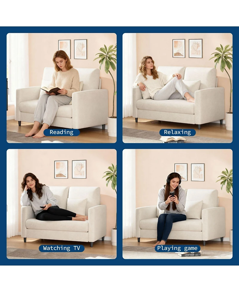 homfan Teddy Fabric Loveseat – No Assembly Small Couch. Wood Frame and High Weight Capacity for Apartment or Living Room
