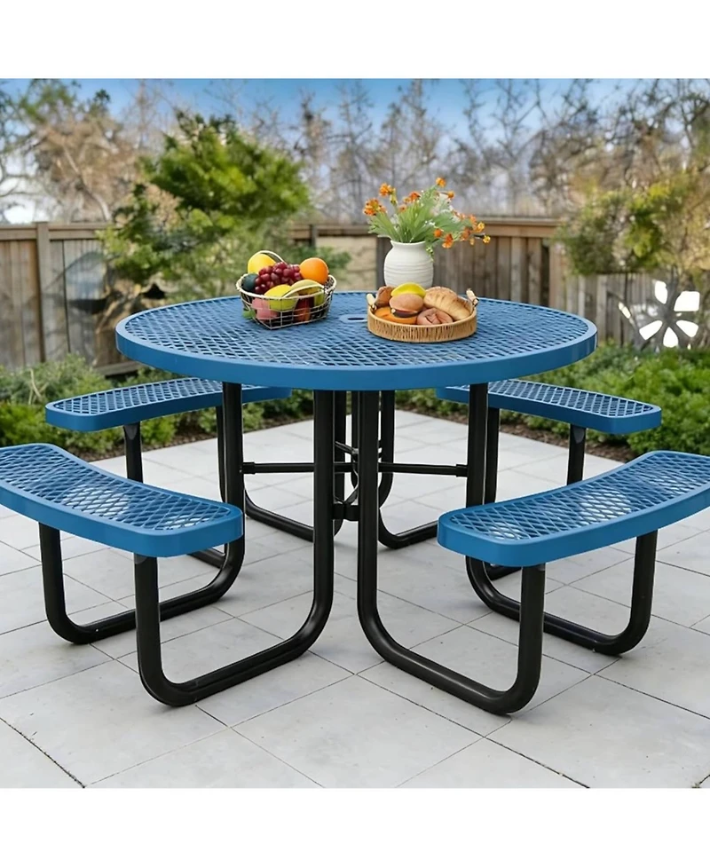 gaomon Heavy Duty 46" Round Patio Picnic Tables for Outdoors with Umbrella Hole