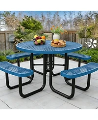 gaomon Heavy Duty 46" Round Patio Picnic Tables for Outdoors with Umbrella Hole