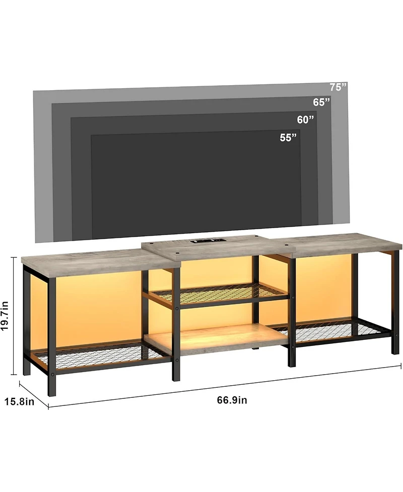 gaomon Tv Stand with Led, Entertainment Center Power Outlets, Large Media Console for TVs,