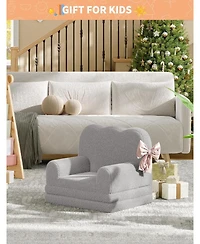 gaomon Kids Couch, 2-in-1 Comfy Toddler Couch Fold Out, Convertible Sofa to Lounger Foam Kids Chair with Soft Sherpa