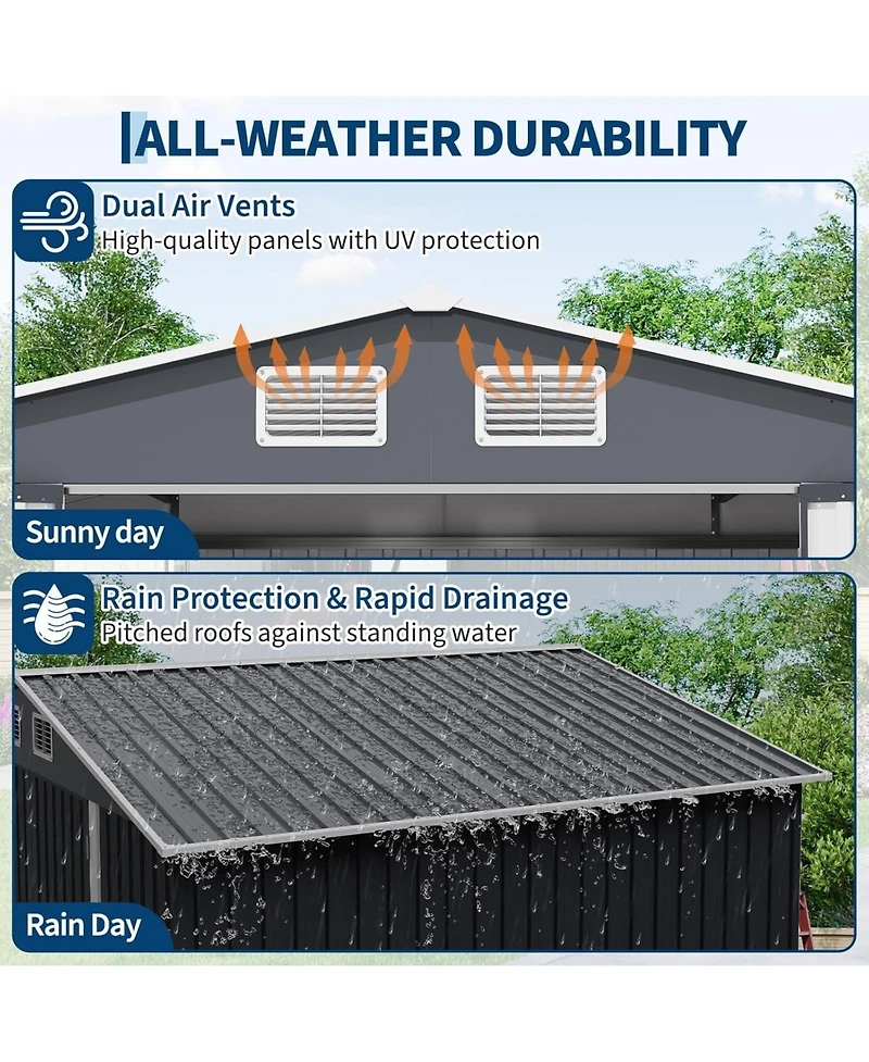gaomon 10 x 12 ft Outdoor Storage Shed, Heavy-Duty Waterproof Tool Shed Storage with Lockable Door, Vents and Updated Frame Structure
