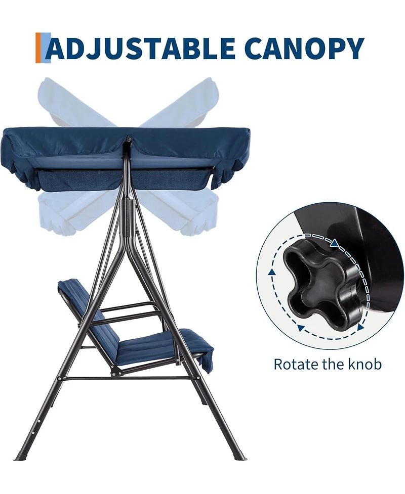 gaomon 3-Seat Outdoor Patio Swing with Adjustable Canopy and Stand – 600 lbs Capacity, Heavy-Duty Steel Frame, Waterproof Cushion