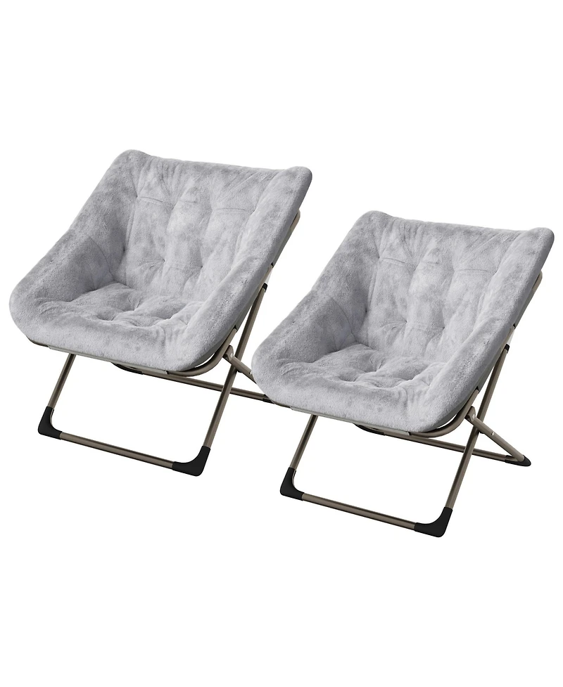 gaomon Set of 2 Comfy Folding Chairs for Adults - Soft Faux Fur Lounge Chair for Living Room, Bedroom or Dorm, Flexible Reading Chair for Teens