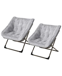 gaomon Set of 2 Comfy Folding Chairs for Adults - Soft Faux Fur Lounge Chair for Living Room, Bedroom or Dorm, Flexible Reading Chair for Teens