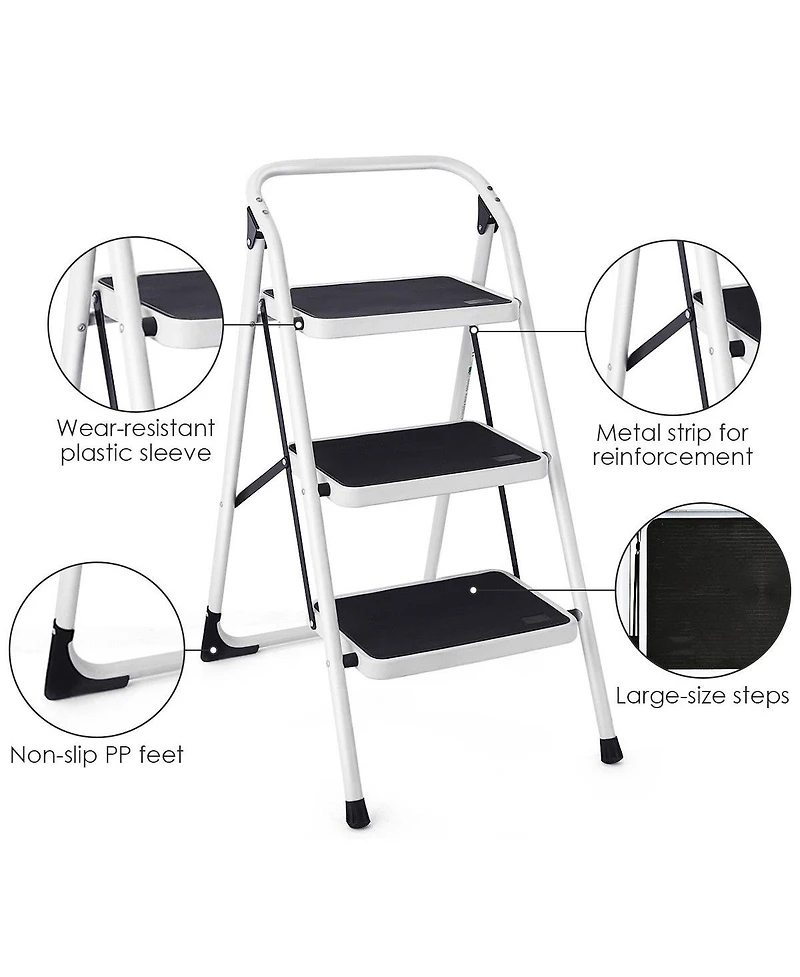 Costway 3 Step Lightweight Ladder Hd Platform Foldable Stool 330 Lb Cap. Saving Space