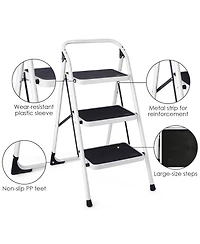 Costway 3 Step Lightweight Ladder Hd Platform Foldable Stool 330 Lb Cap. Saving Space