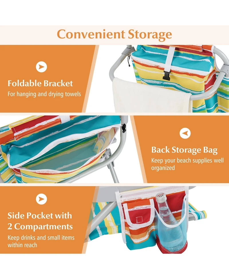 Sugift Foldable Backpack Beach Chair with 5-Position Recline, Cup Holder and Storage Pockets