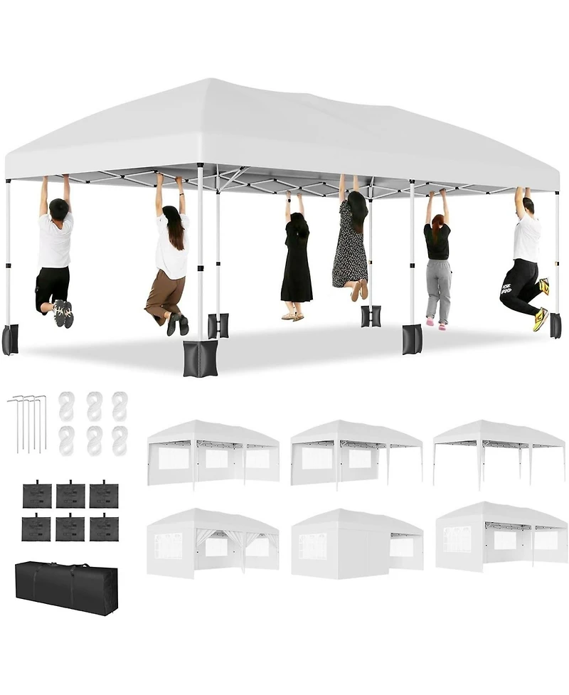 homfan 10'x20' Commercial Pop-Up Canopy Tent -, Waterproof with 6 Sidewalls, Adjustable Height and Storage Bag for Weddings or Parties