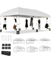 homfan 10'x20' Commercial Pop-Up Canopy Tent -, Waterproof with 6 Sidewalls, Adjustable Height and Storage Bag for Weddings or Parties