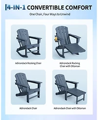 gaomon 2 Piece All-Weather Hdpe Outdoor Folding Adirondack Rocking Chair with Retractable Ottoman for patios, Decks