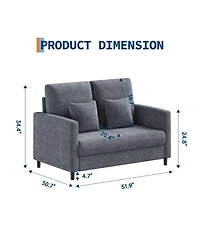 homfan 52" Loveseat - Fabric Sofa with Tool-Free Setup, 2 Throw Pillows, All-Wood Frame for Bedroom or Living Room