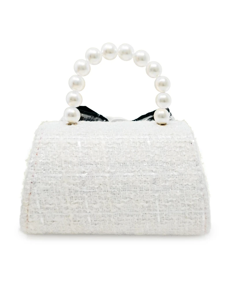 Puttisu Girls Coco Ribbon Tweed Handbag with Pearl Handle