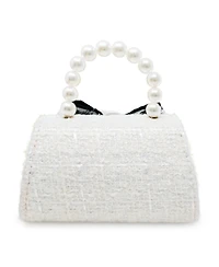 Puttisu Girls Coco Ribbon Tweed Handbag with Pearl Handle