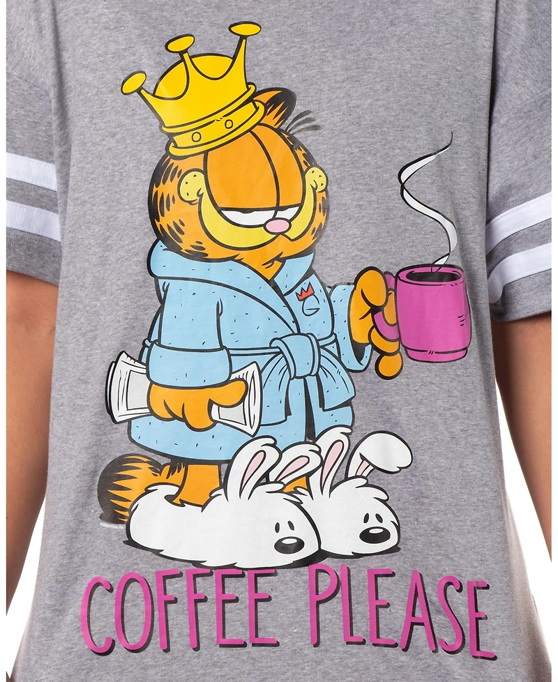 Garfield Women's Comic Coffee Please Nightgown Pajama Shirt Dress For Adults