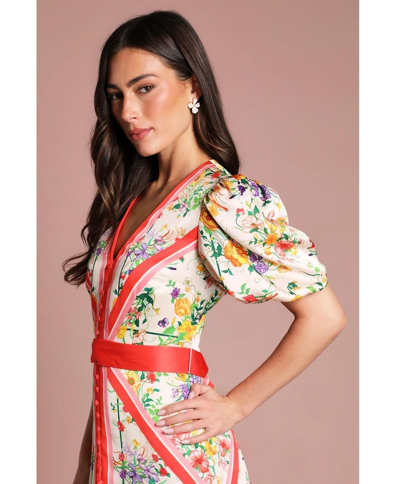 Coast Women's Satin Scarf Print V-Neck Midi Dress
