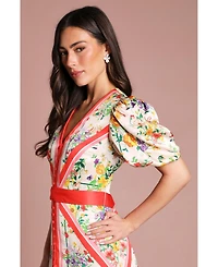Coast Women's Satin Scarf Print V-Neck Midi Dress