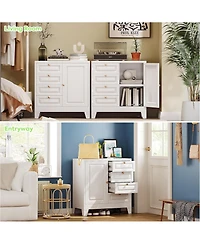Boyel Living 33" Metal Bathroom Cabinet with 4 Drawers and Door, Floor Storage Organizer with Shelves for Toilet Paper