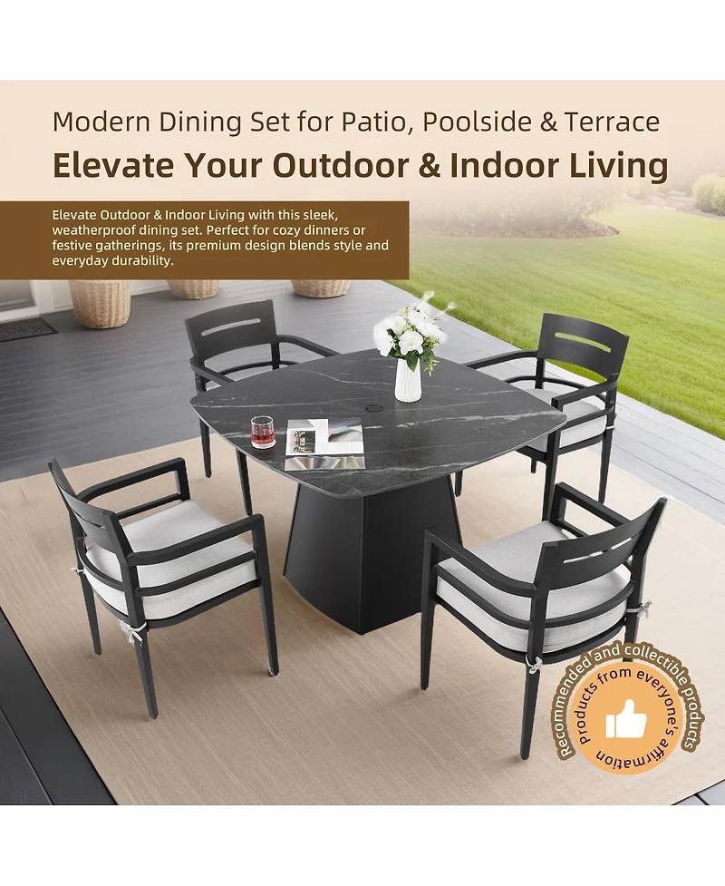 Asagikoiai 5-Piece Aluminium Outdoor Dining Set with Sintered Stone Table and 4 Chairs