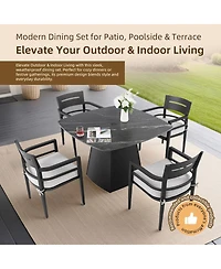 Asagikoiai 5-Piece Aluminium Outdoor Dining Set with Sintered Stone Table and 4 Chairs