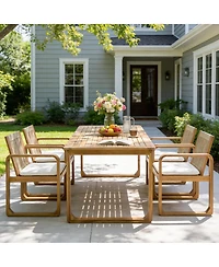 Asagikoiai 5-Piece Acacia Outdoor Dining Set, Rope Back Chairs and Teak Finish Table