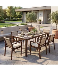 Asagikoiai 7-Piece Acacia Wood Outdoor Dining Set with Cushions and Wicker Chairs