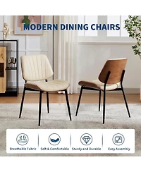 homfan Set of 6 Dining Chairs, Upholstered Pu Leather Kitchen Side Chairs with Curved Walnut Bentwood Back, Metal Legs and Adjustable Feet