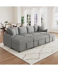 Clihome Sectional Sofa Bed L-shaped Sofa with Movable Storage Ottoman