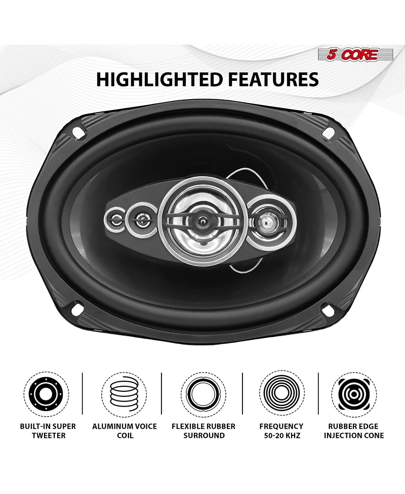 5 Core 6x9 Car Speaker 800W Pair 4Ohm 4 Way Coaxial Speaker Audio w Super Tweeter Universal Fit