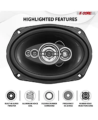 5 Core 6x9 Car Speaker 800W Pair 4Ohm 4 Way Coaxial Speaker Audio w Super Tweeter Universal Fit