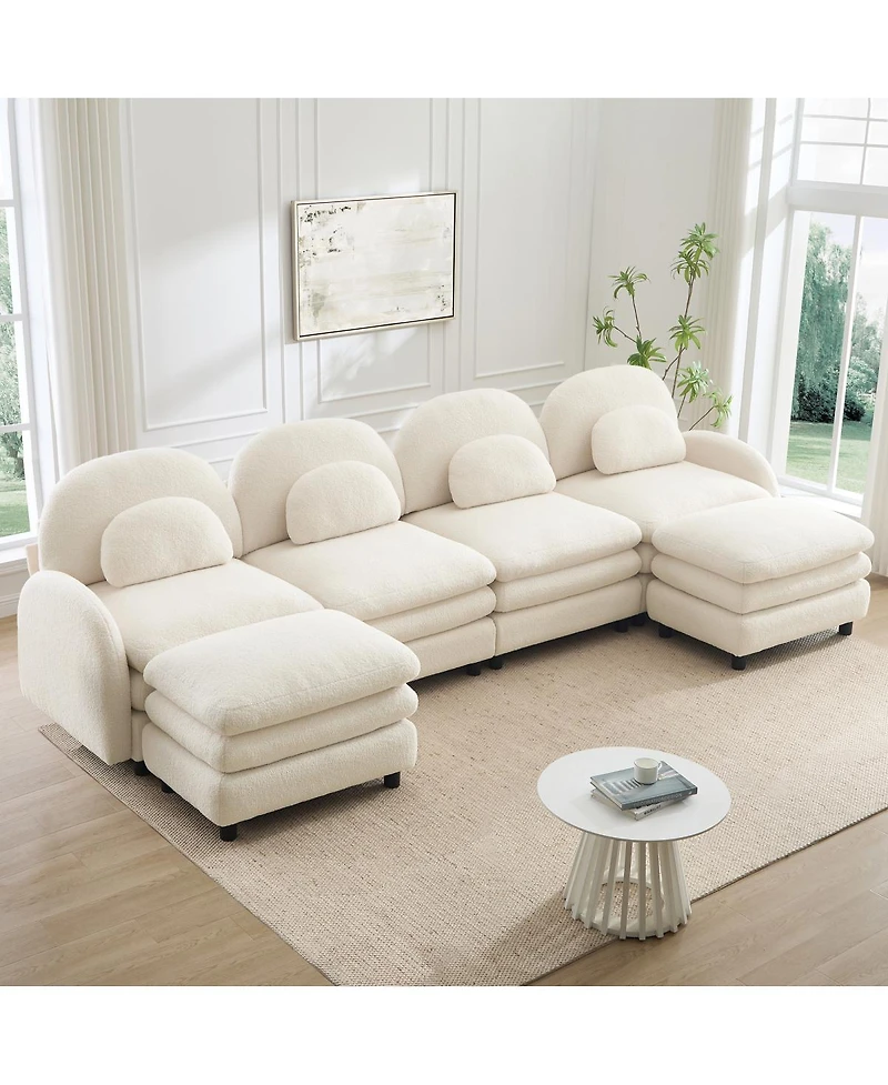 Streamdale Furniture Teddy Fabric 4-Seat Modular Cloud Sofa with 2 Ottomans