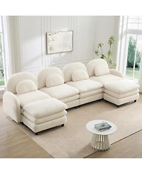 Streamdale Furniture Teddy Fabric 4-Seat Modular Cloud Sofa with 2 Ottomans