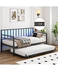 Streamdale Furniture Daybed with Led Lights Charging Station and Trundle