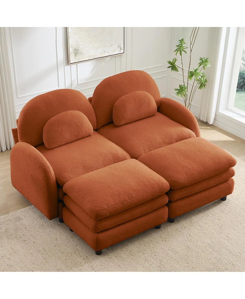 Streamdale Furniture Teddy Fabric 2-Seat Modular Sofa with Ottomans and Lumbar Pillows