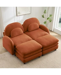 Streamdale Furniture Teddy Fabric 2-Seat Modular Sofa with Ottomans and Lumbar Pillows
