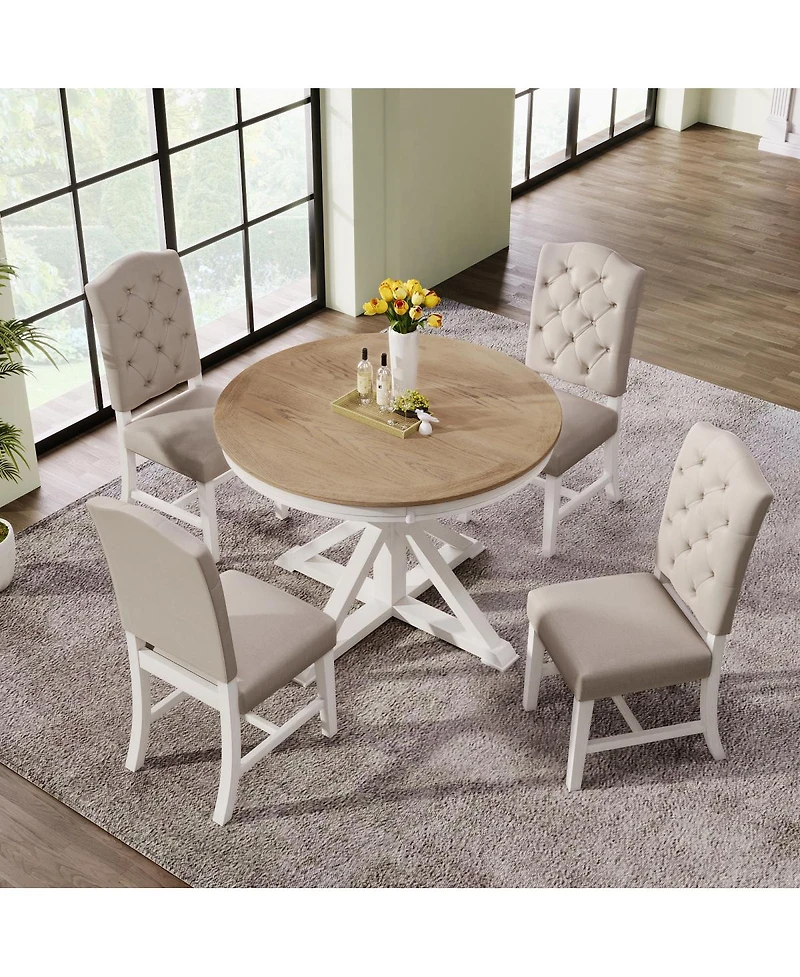 Streamdale Furniture Retro Extendable Dining Table Set with 4 Upholstered Chairs