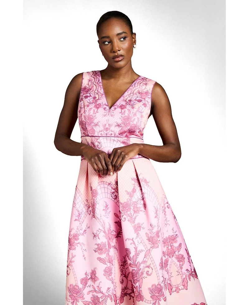 Coast Women's V-Neck Satin Floral Print Midi Dress