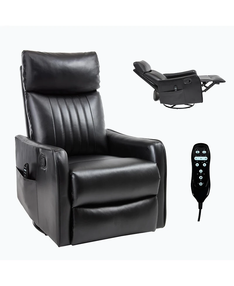 Clihome Faux Leather Heat Massage Manual Recliner Chair with Rocker and Swivel for Living Room