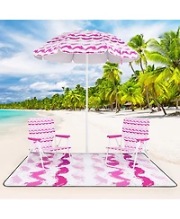 Sugift 4 Pieces Beach Umbrella Set with 2 Foldable Chairs and Picnic Blanket