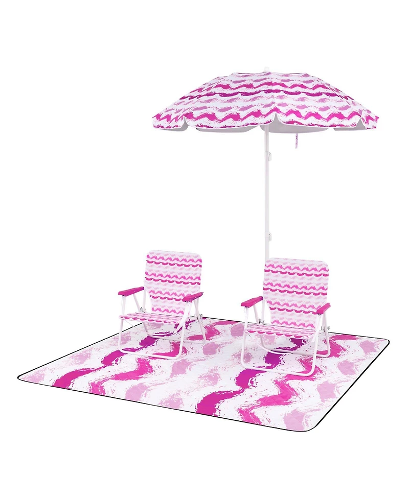 Sugift 4 Pieces Beach Umbrella Set with 2 Foldable Chairs and Picnic Blanket