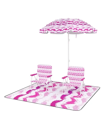 Sugift 4 Pieces Beach Umbrella Set with 2 Foldable Chairs and Picnic Blanket