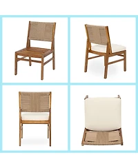 Asagikoiai 7-Piece Acacia Wood Outdoor Patio Furniture with Teak Table and Wicker Chairs