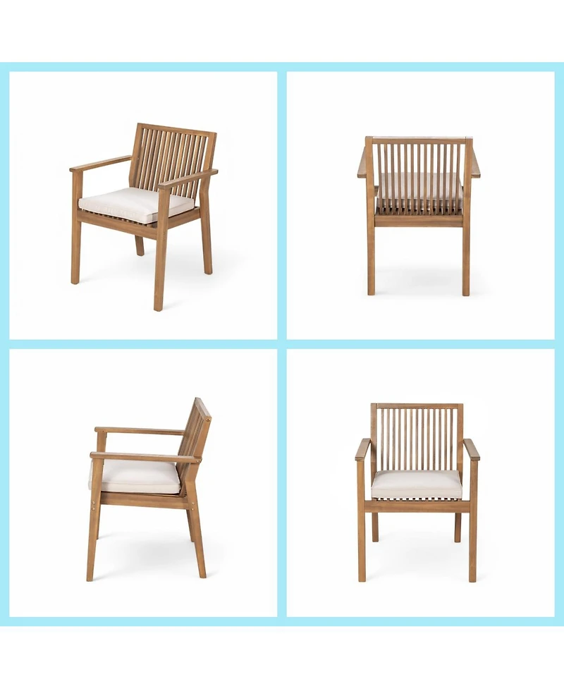 Asagikoiai 5-Piece Acacia Wood Patio Dining Set with Cushioned Chairs and Slatted Table