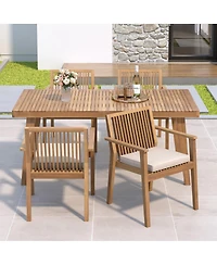Asagikoiai 5-Piece Acacia Wood Patio Dining Set with Cushioned Chairs and Slatted Table