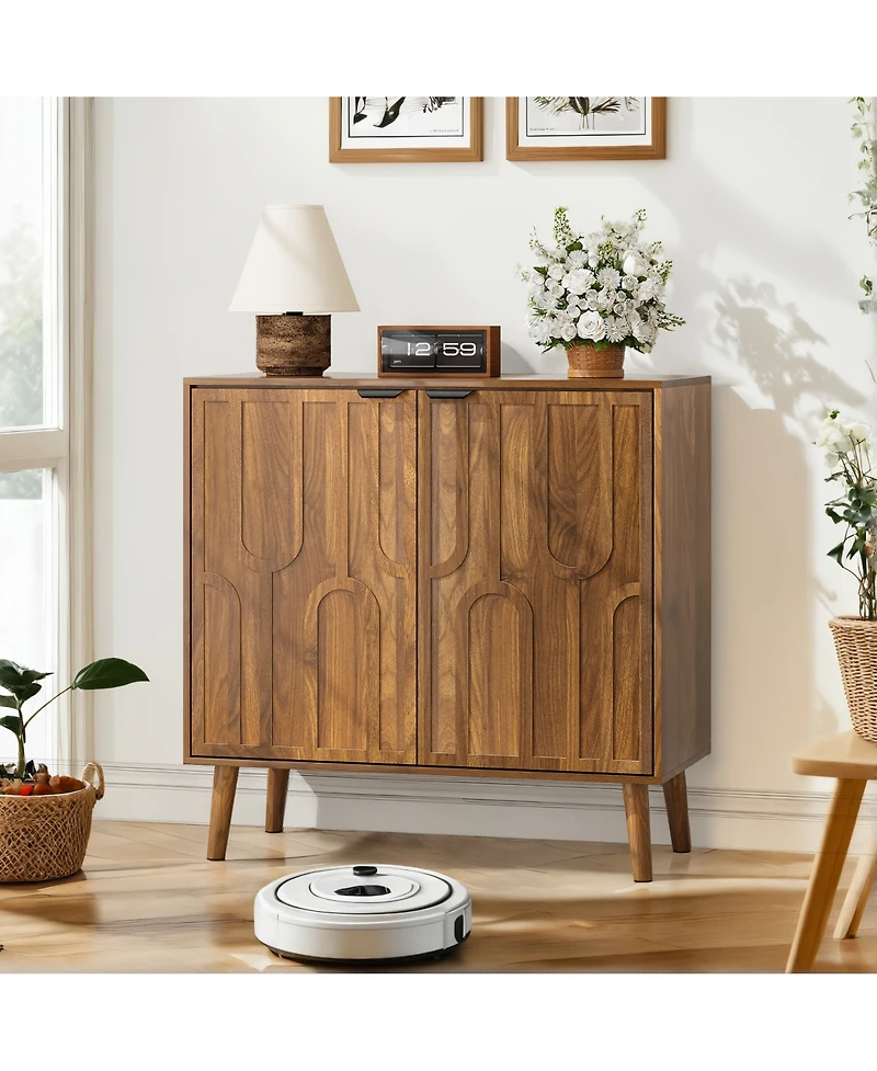 Boyel Living 31.5" Farmhouse Sideboard Buffet Cabinet with Storage, Wood Coffee Bar with Slatted Doors and Anti-Tip Device for Kitchen, Dining Room